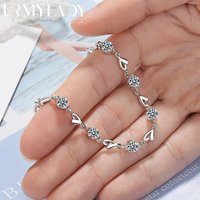 URMYLADY Noble 925 Sterling Silver Zircon Heart Shaped Bracelets crystals For Women Valentines Gift Wedding party cute Jewelry