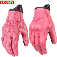 SUOMY Lady Pink Retro Leather Motorcycle Gloves Women Touchscreen Motocross Gloves Hard Shell Protective Motorbike Glove XS-L