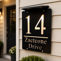 Personalized Custom House Number Sign LED Warm White Light Solar Outdoor Light Laser Cut Acrylic Address Plaque Wall Gift Plate