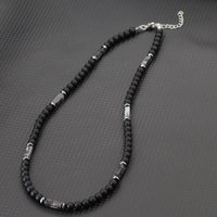 Unique Natural Stone Necklace For Men 19 Inches Short Choker Stainless Steel Buckle Square Tiger Eyes Beads Cycling Accessories