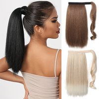 16 Inch Straight Ponytail Hair Extension/Synthetic Clip-In Long Hair Wrap with Magic Drawstring, Versatile for All Women