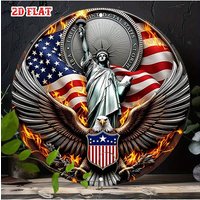 2D Flat 1pc American Flag Round Aluminum Sign, Eagle Wings Metal Sign - Detailed Design Rustic Metal Wall Art, Patriotic Symbol