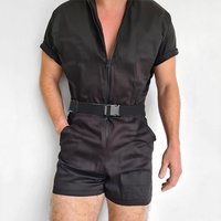 Élégant hommes ensemble Shorts fermeture éclair tempérament mince à manches courtes barboteuse hommes hommes combinaison Streetwear