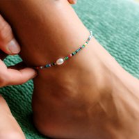 1pc Summer Bohemian style special-shaped natural pearl colorful mixed color beaded anklet