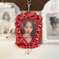 Lace Satin Bow Heart 3D Printed Photo Holder, Cute Kawaii Keychain Sleeve for 3-inch Kpop Idol Photocards, Hanging Bag Decor