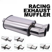 Exhaust Muffler Pipe Universal 2.5inch Double Inlet Stainless Steel Turbo Sound Boost 63mm Racing Sport Muffler Tailpipe System