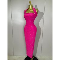 2025 Luxury Shining Diamonds Pearls Sleeveless Bodycon Bandage Long Dress Women Celebrate Evening Party Elegant Birthday Gowns