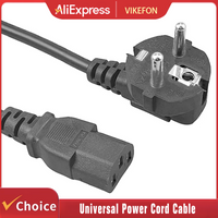 EU/US Plug1.5m 5FT 3 Pin 18 AWG 60C 250V Universal Power Cord Cable For NEMA 5-15P To IEC320C13 Black PWC75A150 EU/US