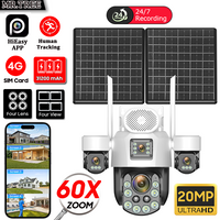 AOV Four Lens Outdoor Surveillance Solar Camera 20MP 4G SIM 60X Optical Zoom Home Security PTZ Auto Tracking Cameras 24/7 Record