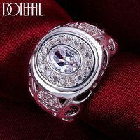 DOTEFFIL 925 Sterling Silver Round Big AAA Zircon Ring For Women Man Wedding Engagement Party Fashion Charm Jewelry