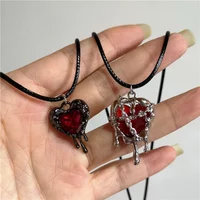 Gothic Red Black Lava Heart Pendant Rope Necklace For Women Men Grunge Halloween Rave Accessories Y2K 90s EMO Aesthetic Jewelry