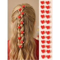 10pcs/Set Girls Valentine's Day & New Year Red Heart Hair Clips Set, Suitable For New Year Decoration And Daily Decoration