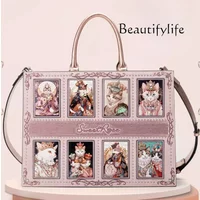 Design leather diamond-encrusted women's bag fashionable light luxury shoulder crossbody cute cat tote bag autumn and winter