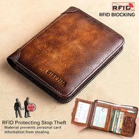 1Pcs Durable PU Leather Men Wallet RFID Blocking Vintage ID Credit Card Holder Multi-functional Thin Trifold Wallet