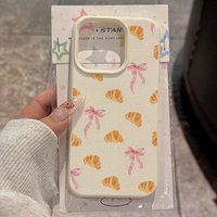 Sweet Croissant Bow Pattern Lychee Texture Phone Case For iPhone 17 16 15 14 13 12 11 Pro Max 15 14 Plus X XS XR 16E Soft Cover