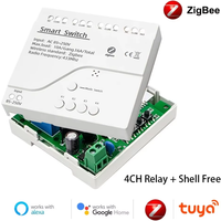 4CH Zigbee Tuya Relay Smart Home Switch Module APP Remote Control Wireless Radio RF 433 Relay for Zigbee Gateway Hub Alexa