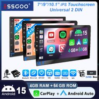 ESSGOO 7"/9"/10.1" Android 15 4+64GB 2 DIN Universal Car Stereo Radio Wireless Carplay GPS Navi BT RDS FM WIFI Touchscreen SWC