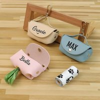 Custom Name Personalized PU Leather Dog Poop Bag Holder Travel Portable Engraved Hanging Waste Bag Cover for Dogs
