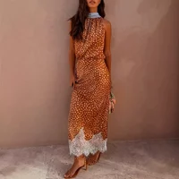 2026 New Elegant Printed Reversible Ribbon Top Lace Insert Skirt Set Women's Sleeveless Dot Two-Piece Outfit Lady Casual Wear