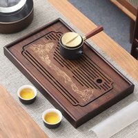 Bamboo Chinese Kungfu Tea Tray Detachable Engrave Pattern Tea Drainage Board Water Storage Tray Vintage Drain Tea Table Office
