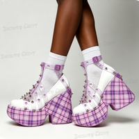 Purple Grid Clear PVC Rivet Sandals Platform Women Shoes Ankle Buckle Round Toe High Heel Shoes for Girls Zapatos Para Hombres