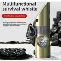 Multifunktionale Outdoor-Überlebenspfeife, tragbarer Notfallkompass, Lupe, Taschenlampe, Thermometer