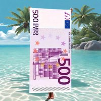 Modern European 500 Euro Banknote Beach Towel, Creative Money Art Quick-Dry Sand-Free Microfiber Bath Towel, Machine Washable