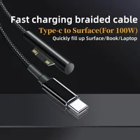 PD 100W Type-C to Microsoft Surface Charger Cable Braided USB-C Power Delivery Cord for Surface Pro 7/8/9, Laptop Go, Book 3