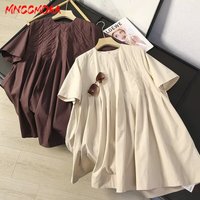 2026 Summer New Women High Quality Fashion Pockets Mini Dress Casual Solid Short Sleeve Loose Elegance Beach Dresses Ladies