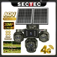 Caméra solaire 4G SIM Sectec 20MP AOV camouflage 4 objectifs, caméra de sécurité extérieure, enregistrement vidéo 24h/24 et 7j/7, 20100mAh, application OKAM Pro