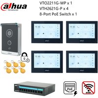 Dahua Original IP-Video-Gegensprechanlage-Set, VTO2211G-WP & VTH2621G-P & PoE-Switch, unterstützt Telefon-App, RFID-Karten-Entsperrung