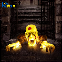 1PC Halloween Creepy Ghost Horror Ornament Glowing Skeleton Ground Plug Hands Set Warm Light Skeleton Decoration Street Lamp