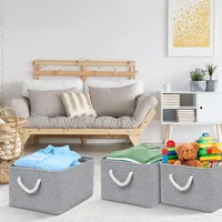 Rectangular Canvas Storage Bins Collapsible Sundries Storage Basket With Handle for Home/Children's Toys/Wardrobe/Storage Basket