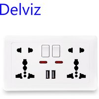 Delviz Wandsteckdose Universal 5-Loch, 2,1A Dual-USB-Ladeanschluss, 146mm*86mm, LED-Anzeige, UK-Standard USB-Schaltersteckdose