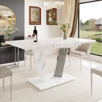 120-160x80x76cm Ausziehbarer Tisch mit Marmorplatte, Esstisch mit Ausziehplatte und Butterfly-Rahmen für Küche & Wohnzimmer