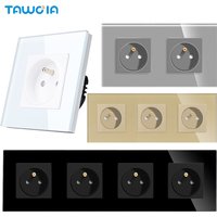 TAWOIA – prise de courant murale de Type E, polonais français, danois, 16a, 220V, panneau en verre trempé, prises électriques avec porte de sécurité