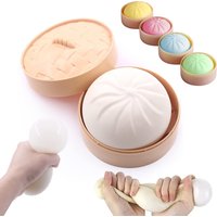 Colorful Steamed bun Squishes Stress Ball Fidget Sensory Toy Simulation Food Squishies Bun with Steamer Squeeze Dough Ball Gifts