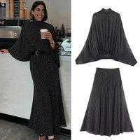 Polka Dot Printed Midi Skirts Two Piece Sets for Women Summer Chic Bow Tied Blouse Top Suits Woman 2 Piece Outfits