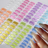 16Tips/Box Glitter Semi Cured Gel Nail Stickers Full Cover Self-Adhesive Press On Nails Art Wraps UV LED Needed Manicure Strips