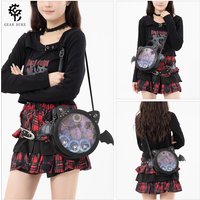 Gothic Cat Ear Bat Wing Ita Bag, Black PU Leather Crossbody Purse for Anime Pins Display Lolita Streetwear