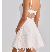 Women's white floral lace vest dress with thin shoulder straps, square neck, backless A-line mini dress, elegant summer party