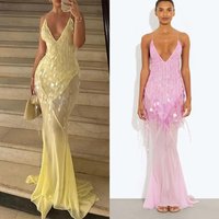European And American Women's Fashion V-Neck Sexy Strap Backless Slim Sequin Mermaid Long Dress 8106