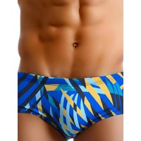 Men's Patterned Quick-Dry High-Elastic Drawstring Brief Swim Trunks, Beach Swimming & Surfing Shorts