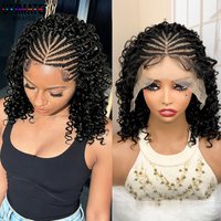 13×4 Lace Front Braids WIgs Synthetic Braided Wigs for Black Women 16 Inch Handmade Cornrow Curly Hair Wig Braids Hair Wigs