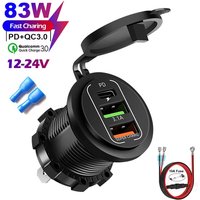 83W Max gniazdo ładowarki do telefonu 45W PD + QC3.0 adapter szybkiego ładowania wodoodporny do samochodu 12/24V łódź motocykl z woltomierzem LED