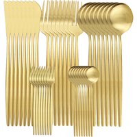 40Pcs Dinnerware Set Matte Gold Cutlery Set Stainless Steel Flatware Cake Fruit Fork Kitchen Knife Fork Spoon Tableware Set