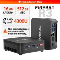 FIREBAT R3 Mini Pc AMD Ryzen3 4300U 16GB LPDDR4 512GB SSD WIFI6 BT5.2 3*4K Display Compact Windows 11 Gaming Computer