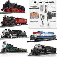 Compatible With LEGO Big Rail Car Locomotive Building Blocks Toys Model City Steampunk Era Bricks Retro Train With Power Motor image 4