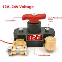 12V-24V Car Battery Disconnect Switch with Digital Voltmeter, 180° Rotatable Power Cut-Off Kill Switch for Car Truck RV Boat ATV