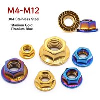 AliExpress NONE M3 M4 M5 M6 M8 M10M12 304 Stainless Steel Blue/Gold Hexagon Head Serrated Lock Spinlock Flange Nut for Motorcycle Bicycle direct